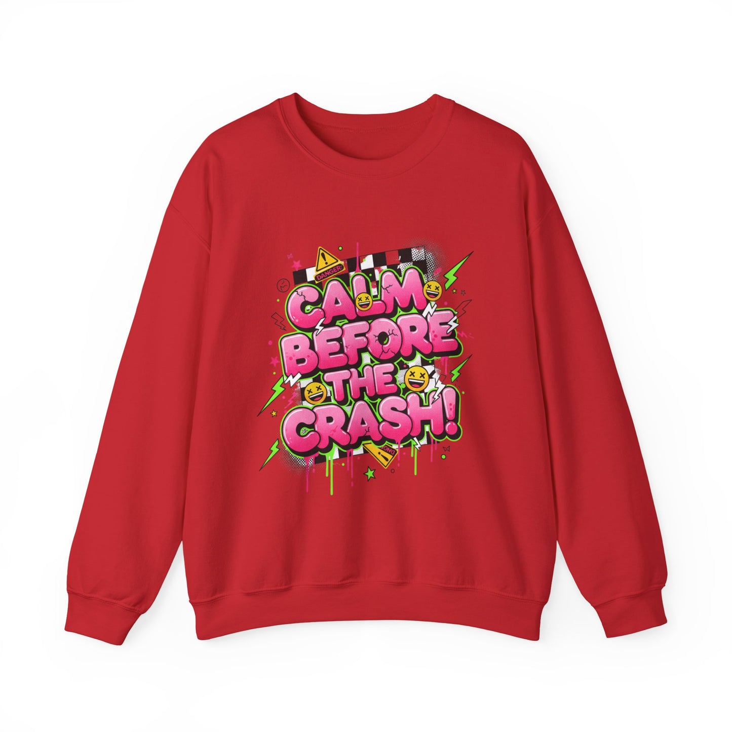 Calm Before the Crash Crewneck Sweatshirt | neon graffiti, meltdown streetwear