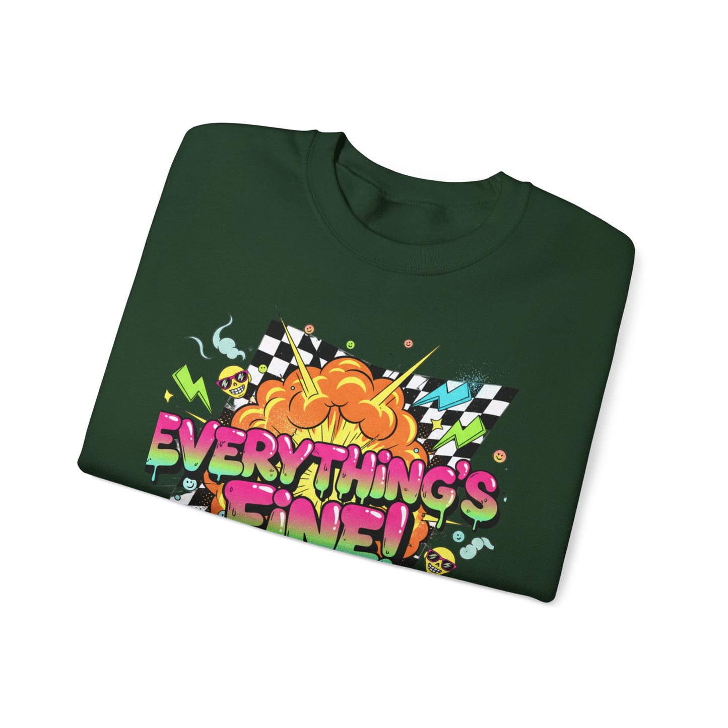 Everything’s Fine! Crewneck Sweatshirt | neon graffiti, meltdown design