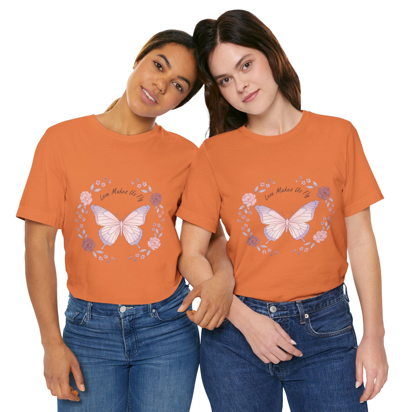 Love Makes Us Fly Butterfly T-Shirt — Floral Butterfly Love Tee