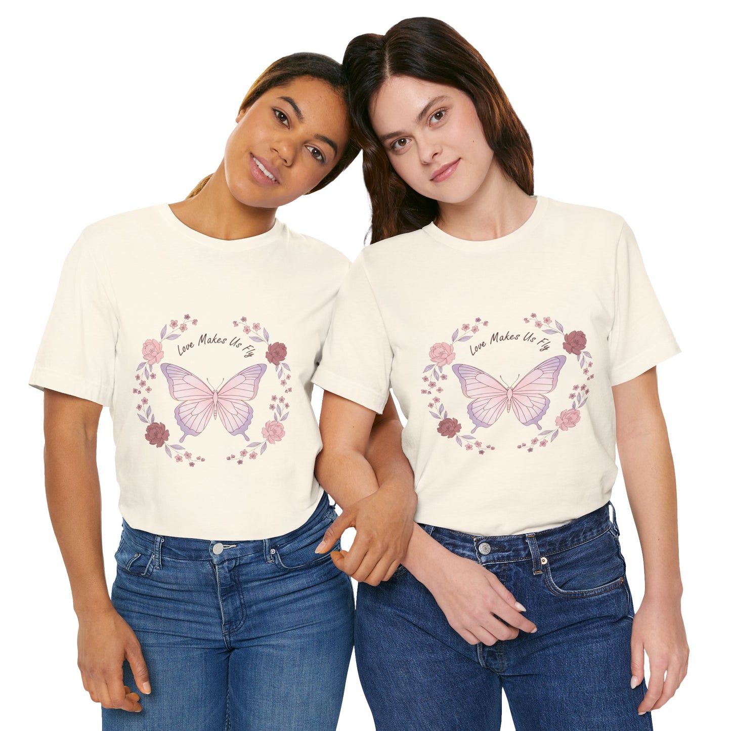 Love Makes Us Fly Butterfly T-Shirt — Floral Butterfly Love Tee