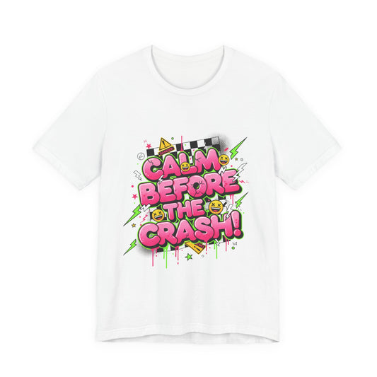 Calm Before the Crash T‑Shirt | neon checkerboard meltdown shirt