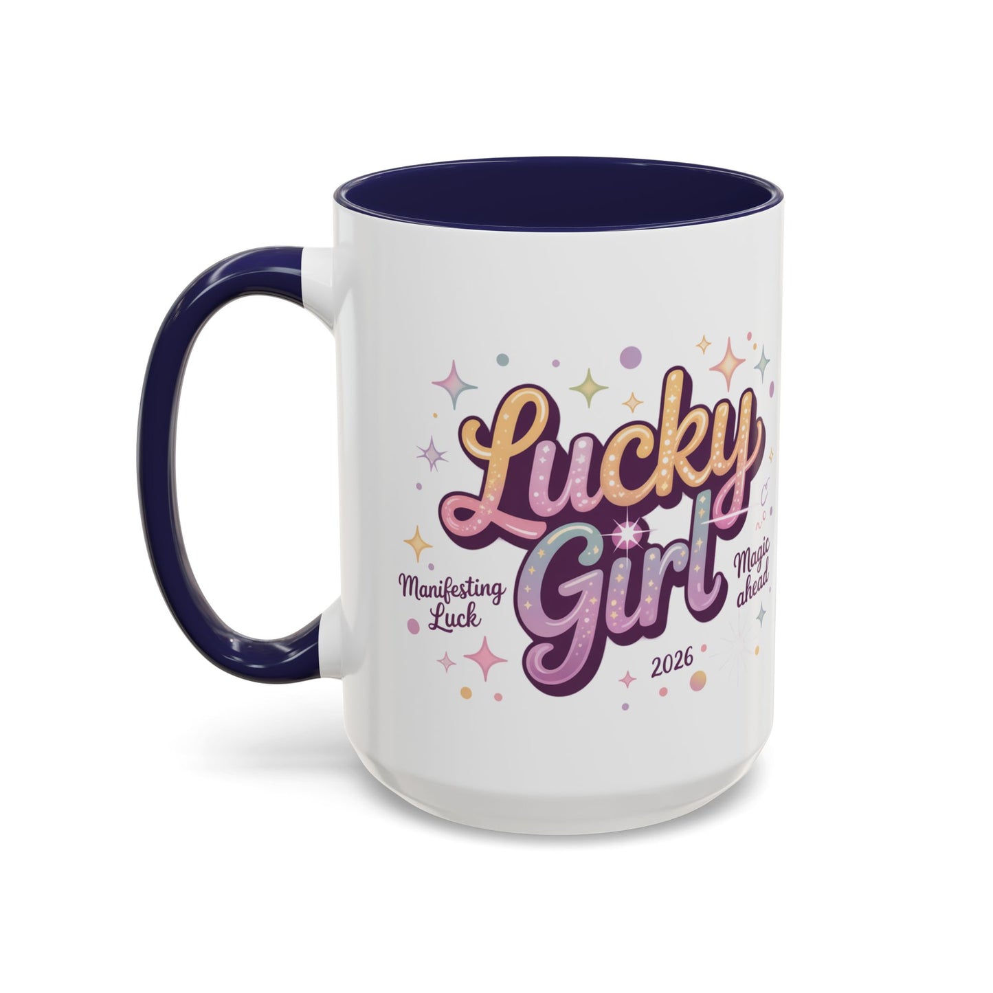 Lucky Girl Accent Coffee Mug — Cute Retro Sparkle Design (11/15oz)
