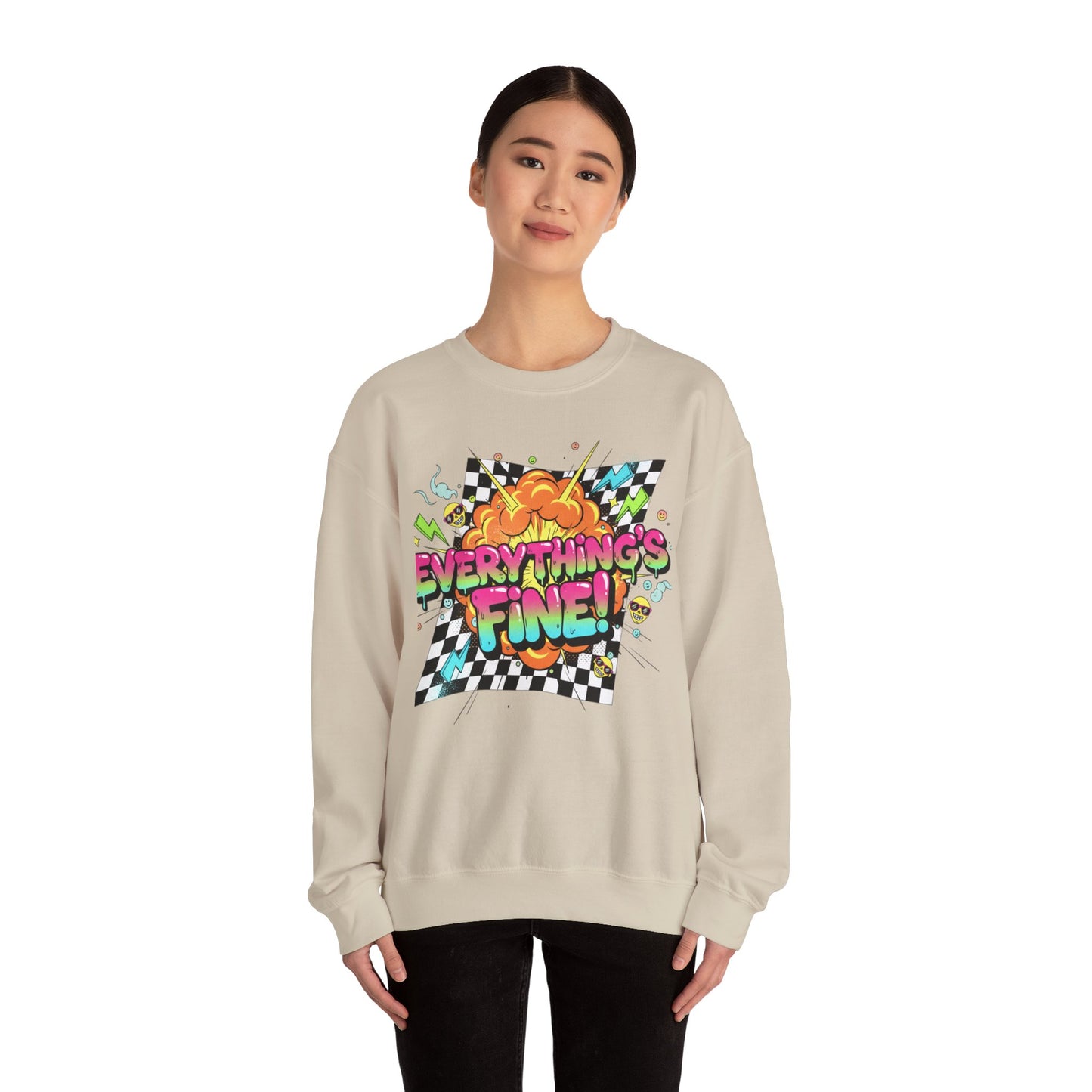 Everything’s Fine! Crewneck Sweatshirt | neon graffiti, meltdown design
