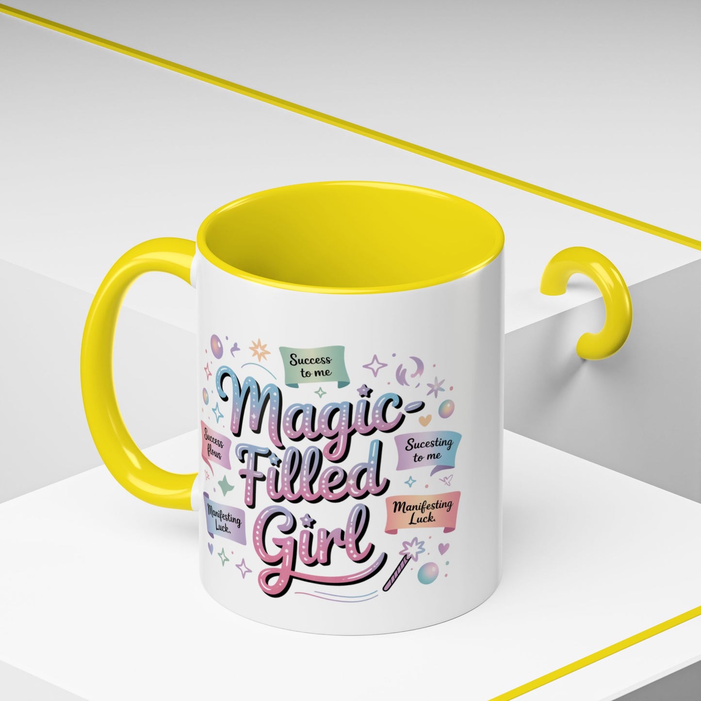 -Filled Girl Accent Coffee Mug — Inspirational Pink Pastel 11/15oz