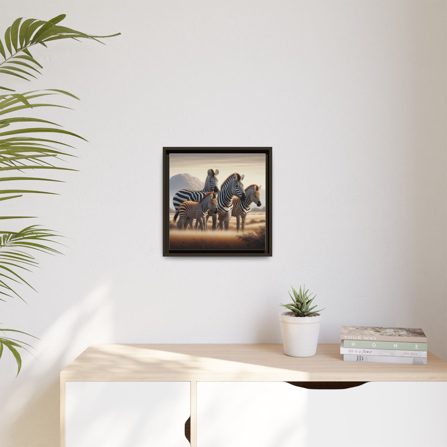 Zebra Family Matte Canvas Framed Wall Art —