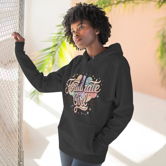 Fortunate Girl Hoodie — Cute Pastel Graphic Fleece Pullover