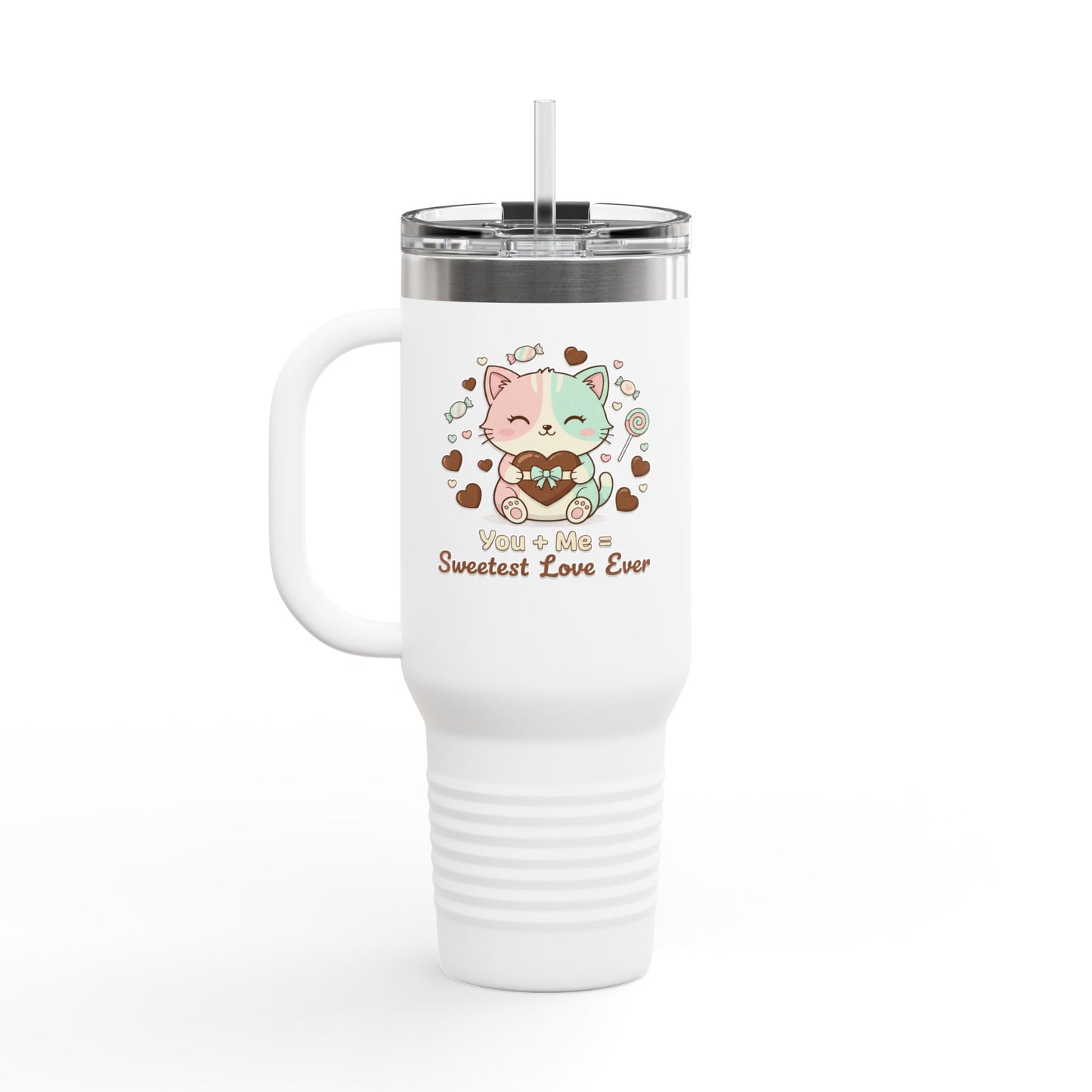 40oz Insulated Travel Mug — Cute Cat "You're Mine Sweetest Love Ever" Thermal Tumbler