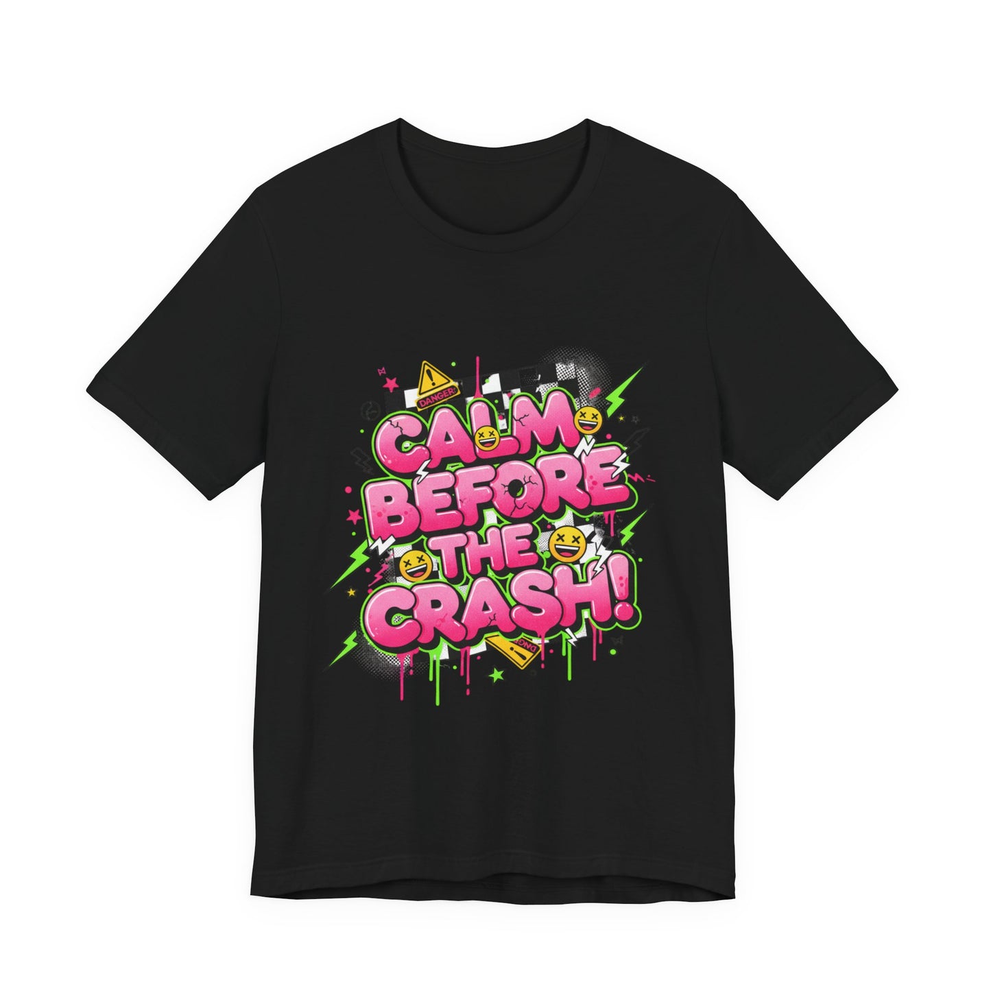 Calm Before the Crash T‑Shirt | neon checkerboard meltdown shirt
