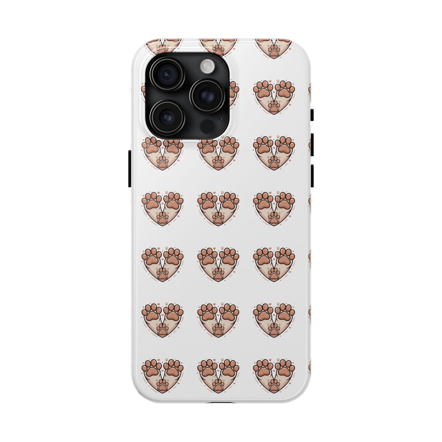 Paw Heart Tough Phone Case — Cute Cat & Dog Paw Print Pattern