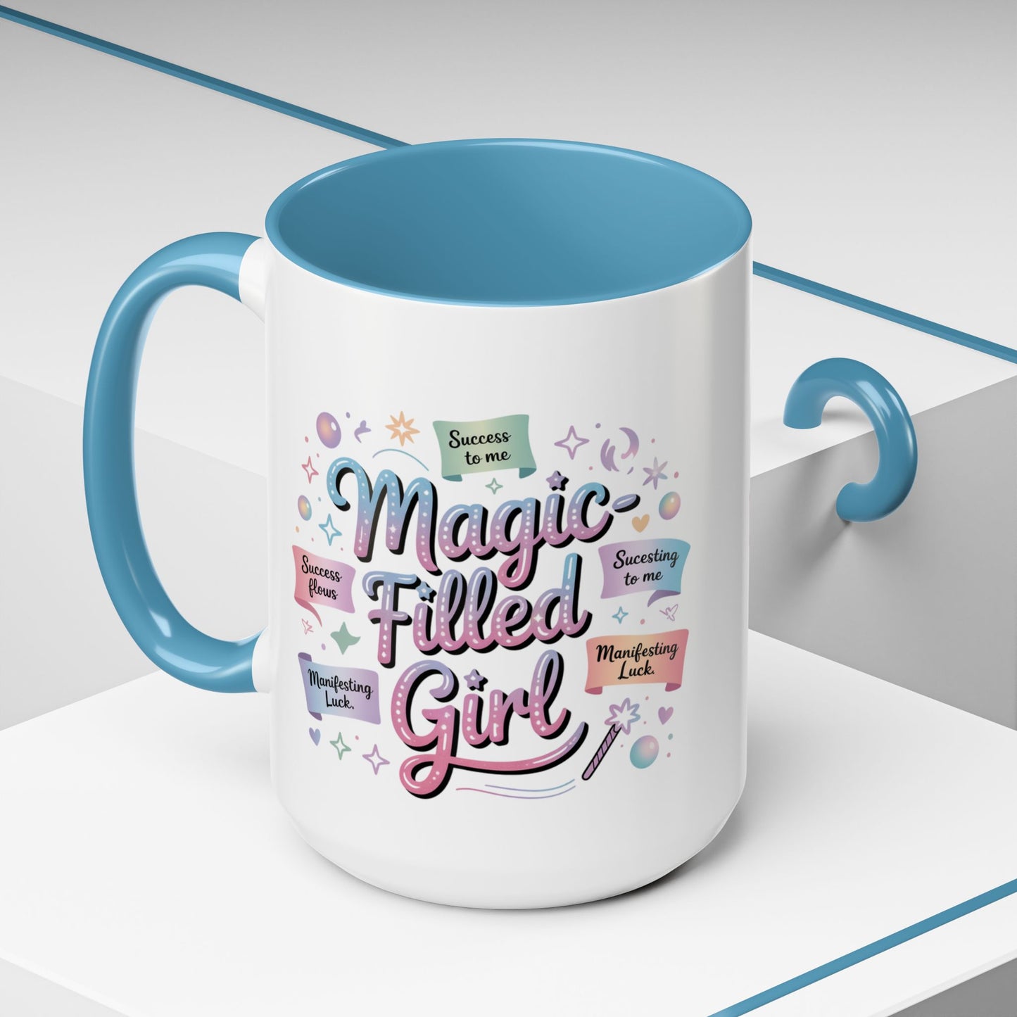 -Filled Girl Accent Coffee Mug — Inspirational Pink Pastel 11/15oz