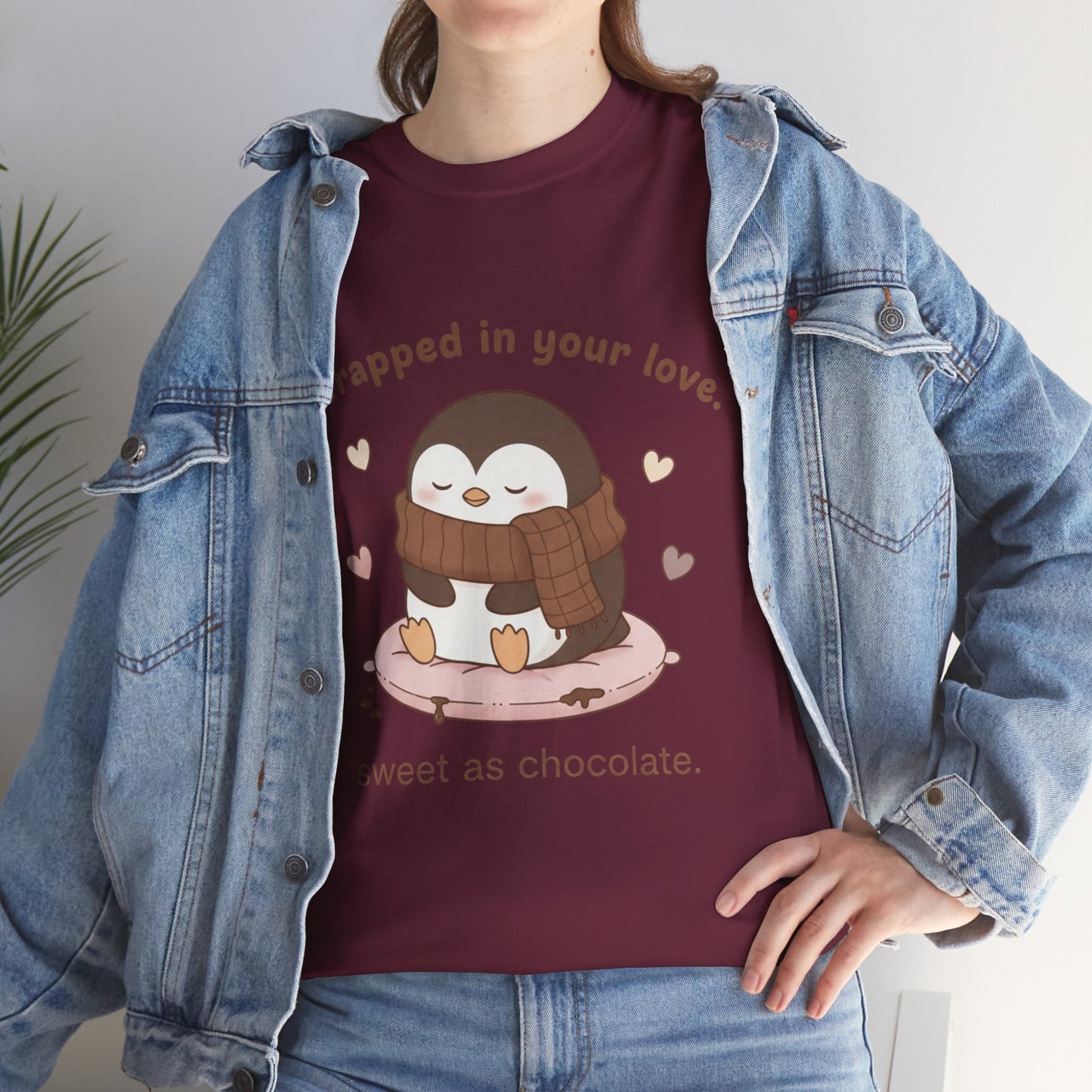 Penguin 'Wrapped in Your Love' Tee — Cute Valentine Chocolate Shirt