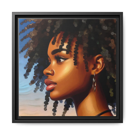 Black Woman with Natural Curls — Matte Framed Canvas Wall Art