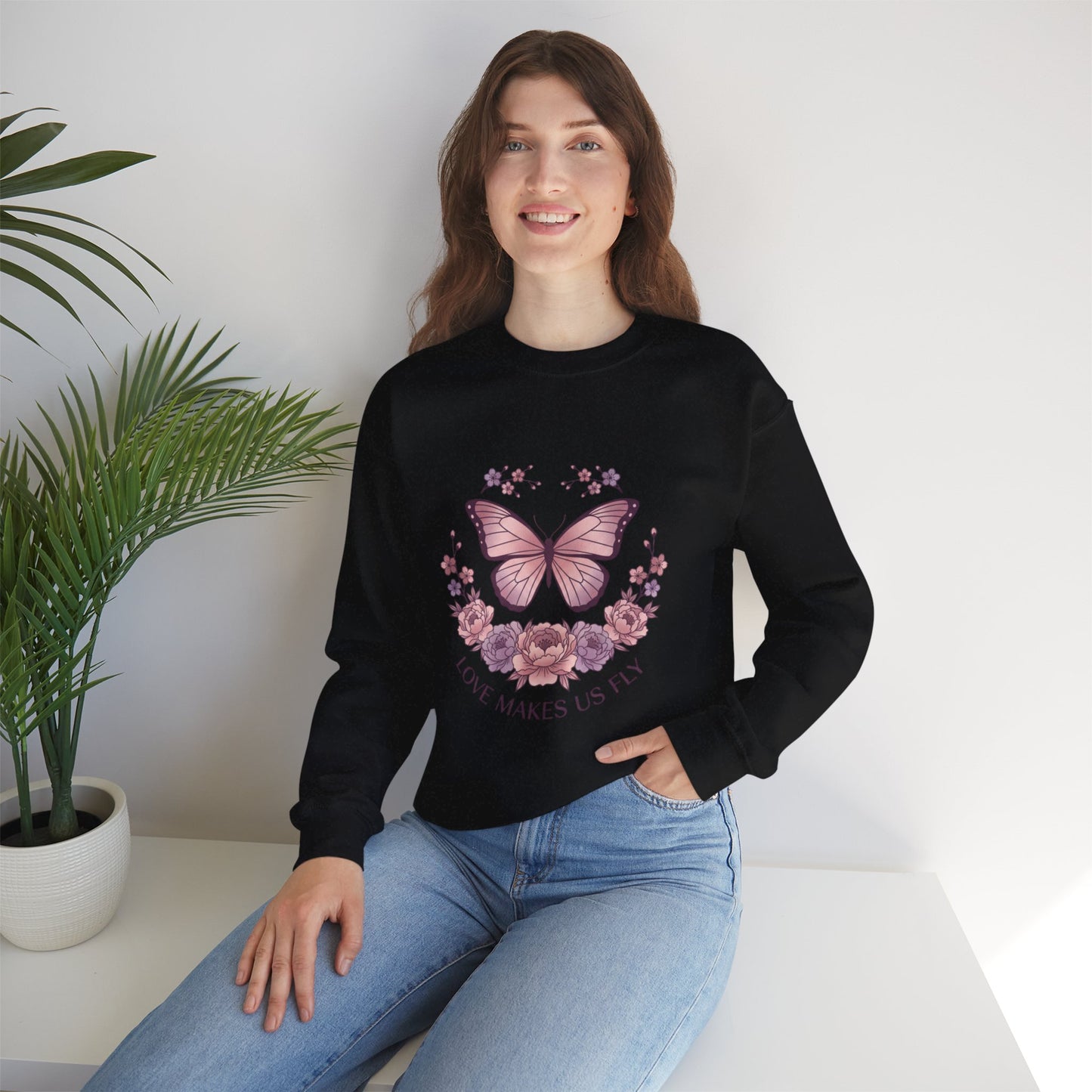 Love Makes Us Fly Butterfly & Flower Sweatshirt