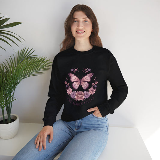 Love Makes Us Fly Butterfly & Flower Sweatshirt
