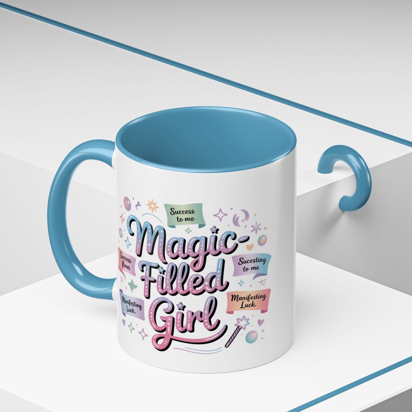 -Filled Girl Accent Coffee Mug — Inspirational Pink Pastel 11/15oz