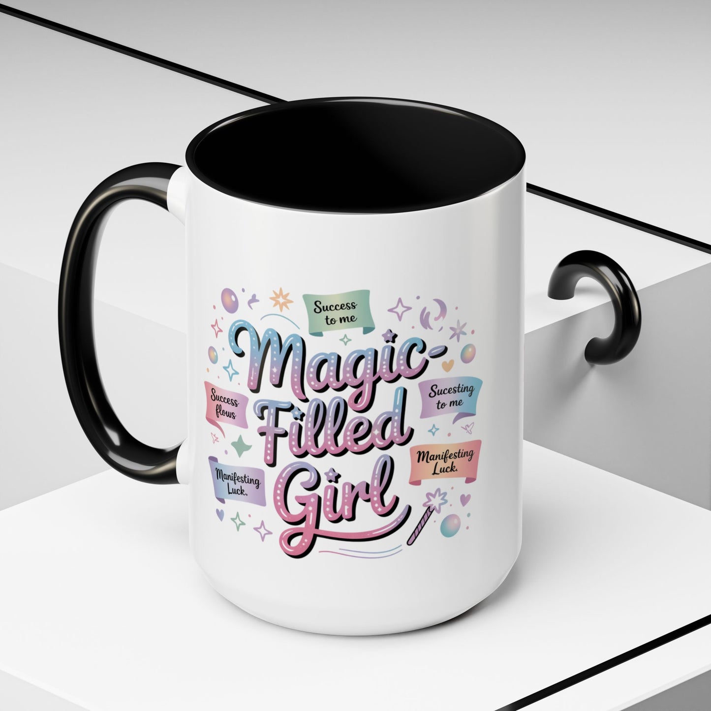 -Filled Girl Accent Coffee Mug — Inspirational Pink Pastel 11/15oz