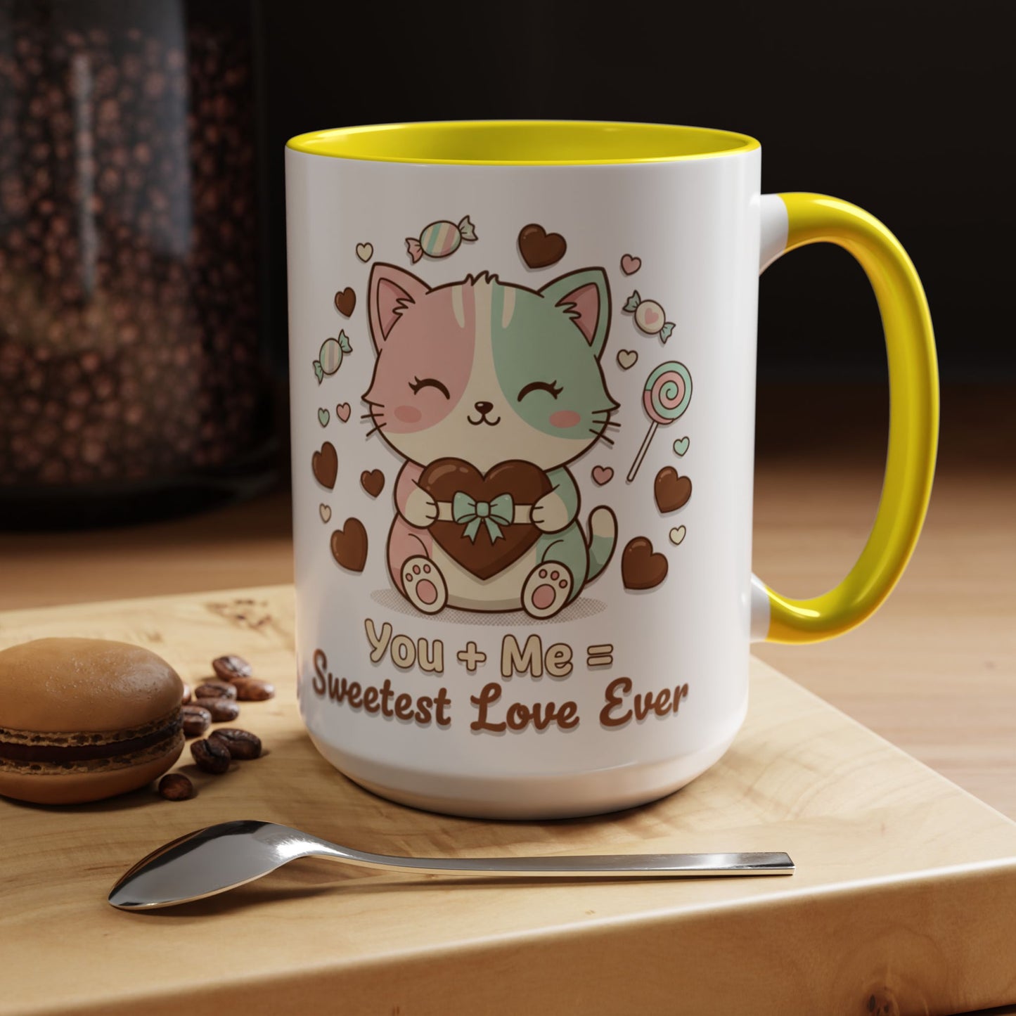 Sweetest Love Ever Accent Coffee Mug — "You + me = sweetest love ever" (11/15 oz)