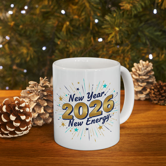 2026 New Year Celebration Ceramic Mug — "New Year, New Energy" (11oz & 15oz)
