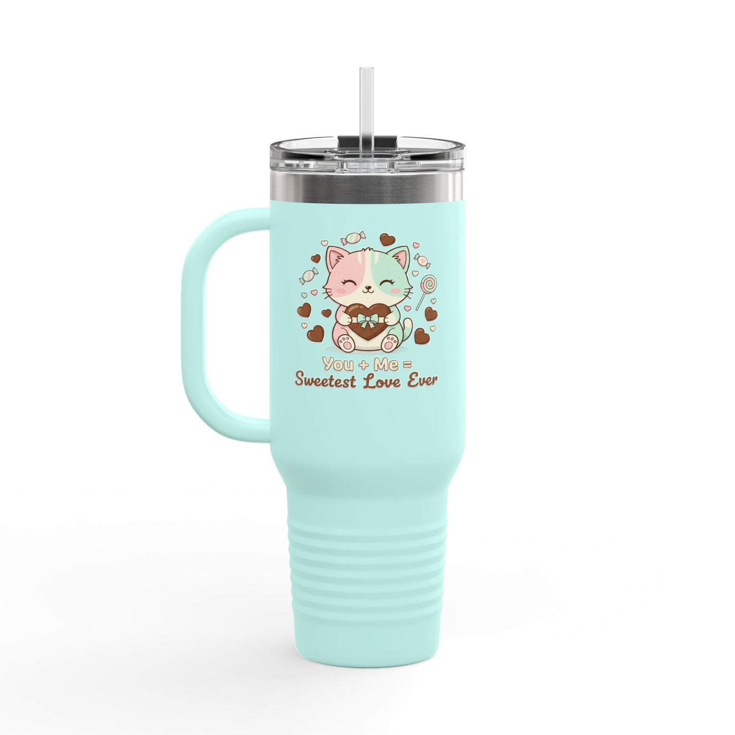 40oz Insulated Travel Mug — Cute Cat "You're Mine Sweetest Love Ever" Thermal Tumbler