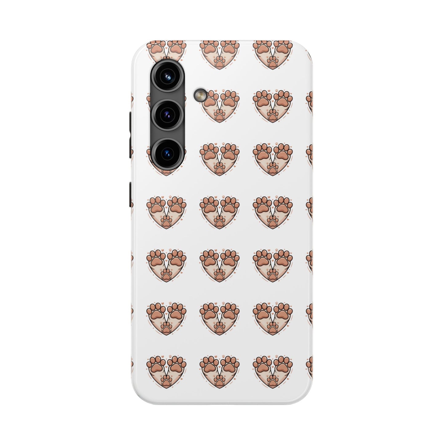 Paw Heart Tough Phone Case — Cute Cat & Dog Paw Print Pattern
