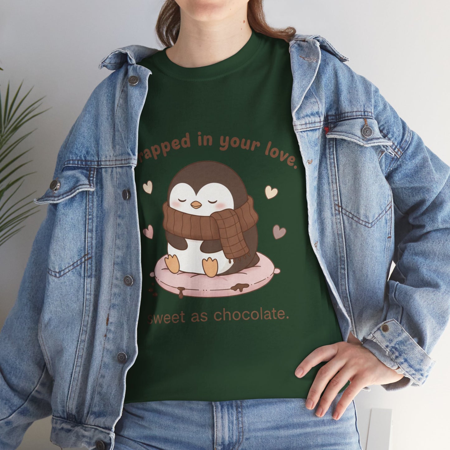 Penguin 'Wrapped in Your Love' Tee — Cute Valentine Chocolate Shirt