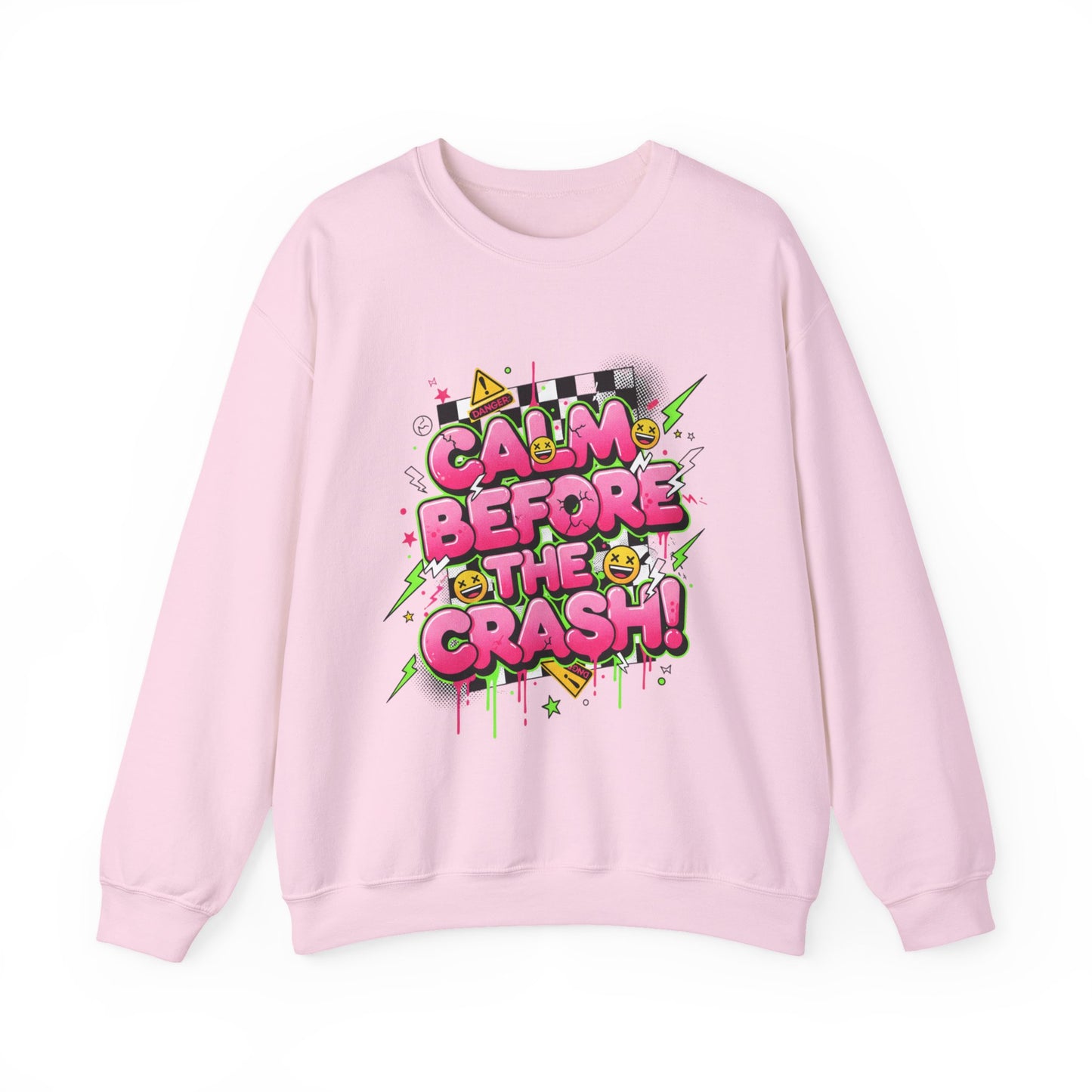 Calm Before the Crash Crewneck Sweatshirt | neon graffiti, meltdown streetwear