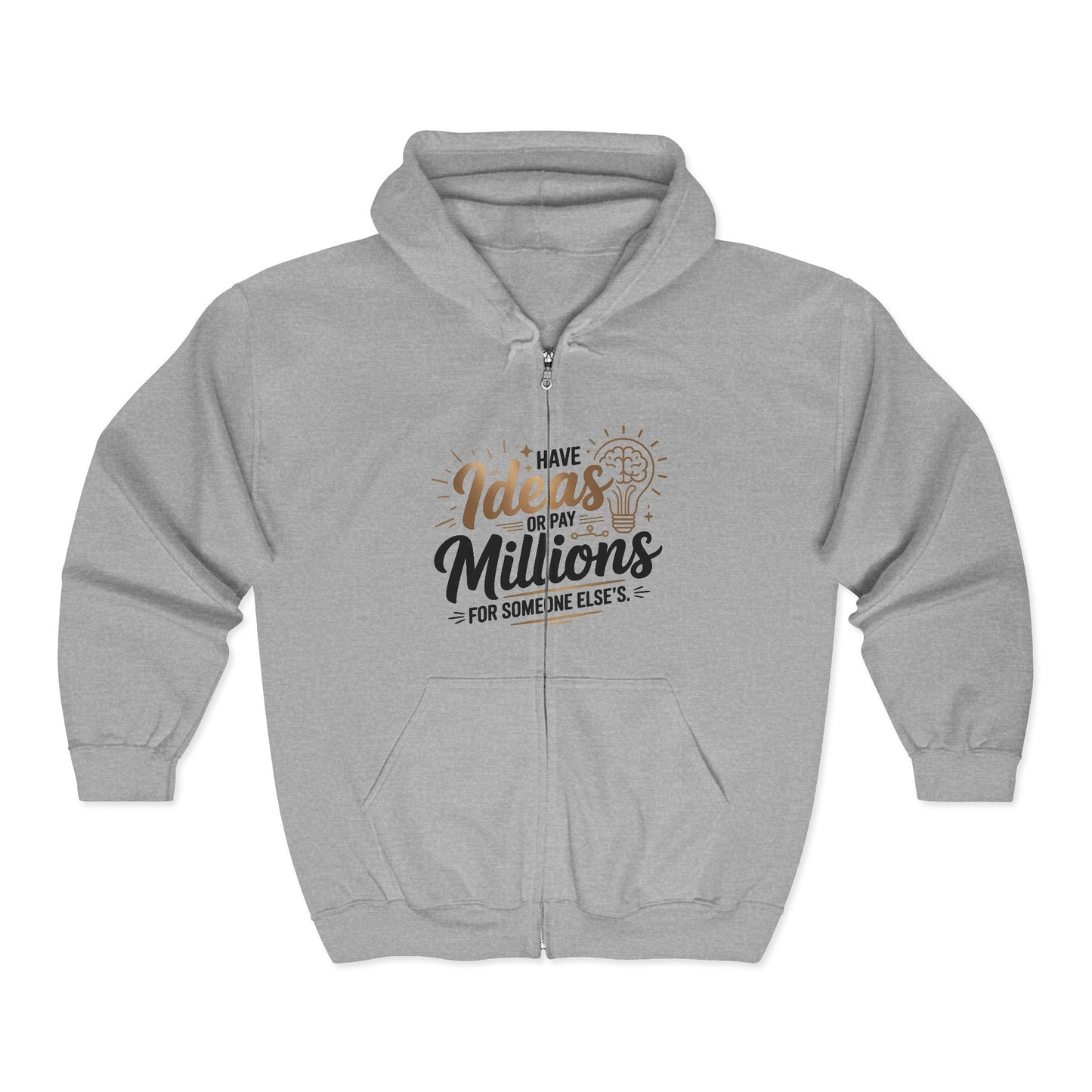 Ideas Lightbulb Zip Hoodie — Creative Spark Full-Zip Sweatshirt