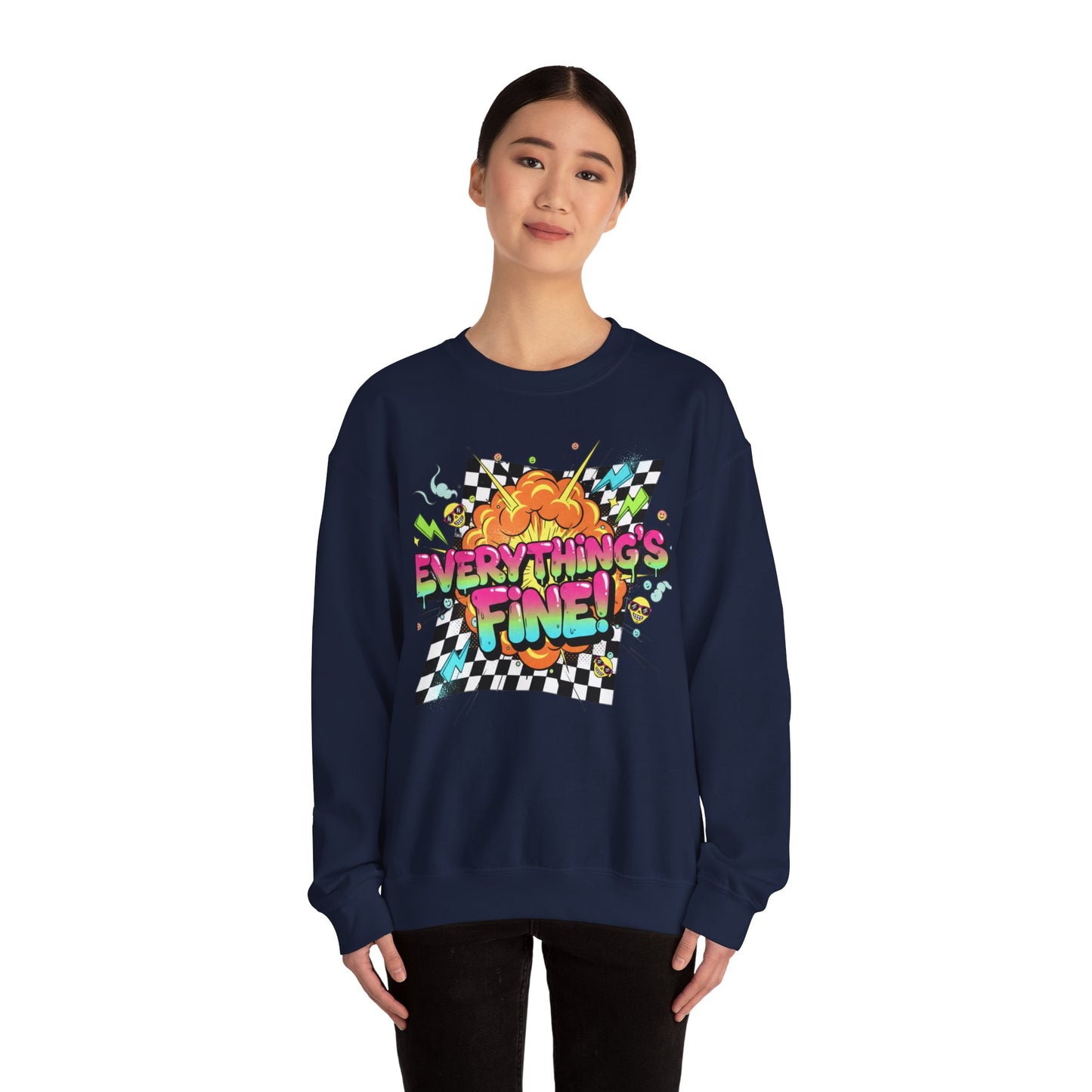 Everything’s Fine! Crewneck Sweatshirt | neon graffiti, meltdown design