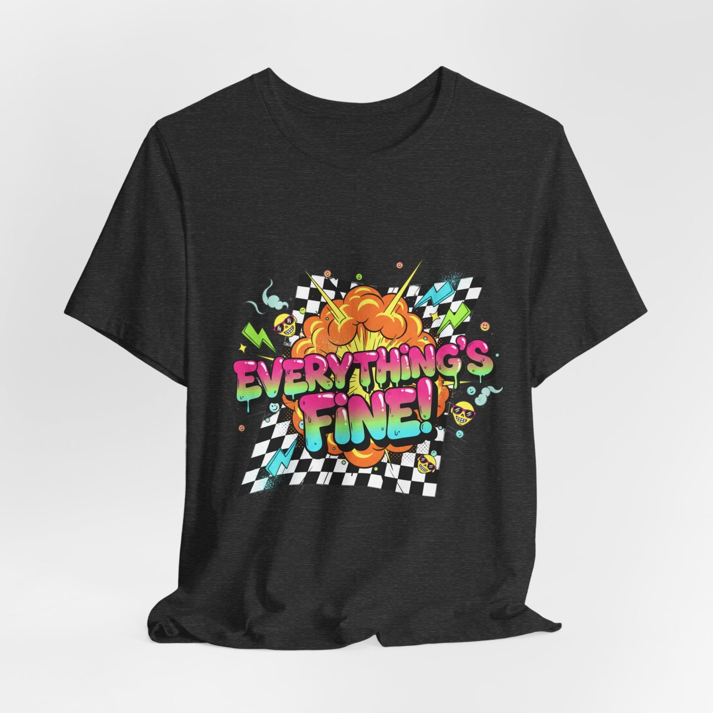 Everything's Fine Tee | crash out meltdown shirt, neon graffiti checkerboard