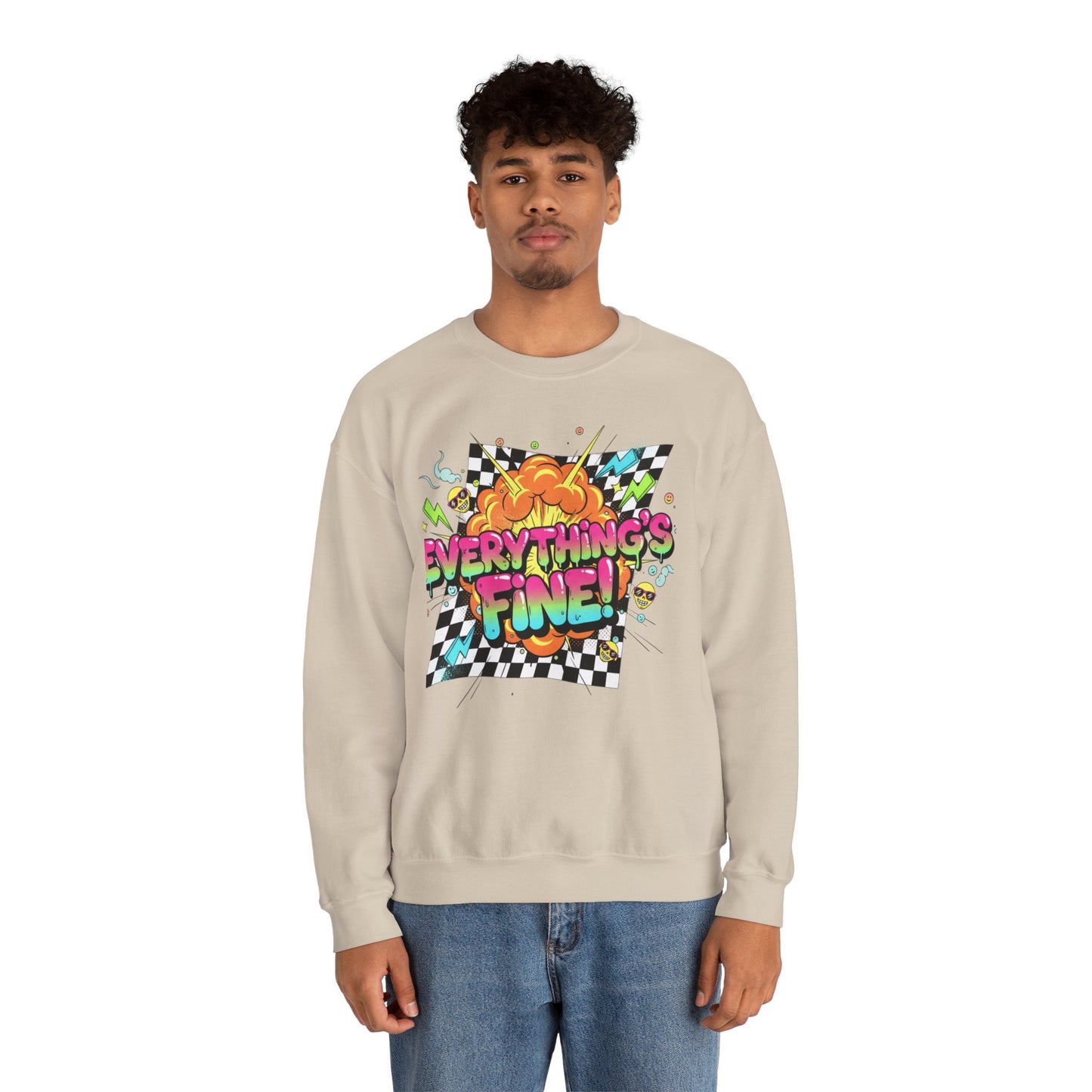 Everything’s Fine! Crewneck Sweatshirt | neon graffiti, meltdown design