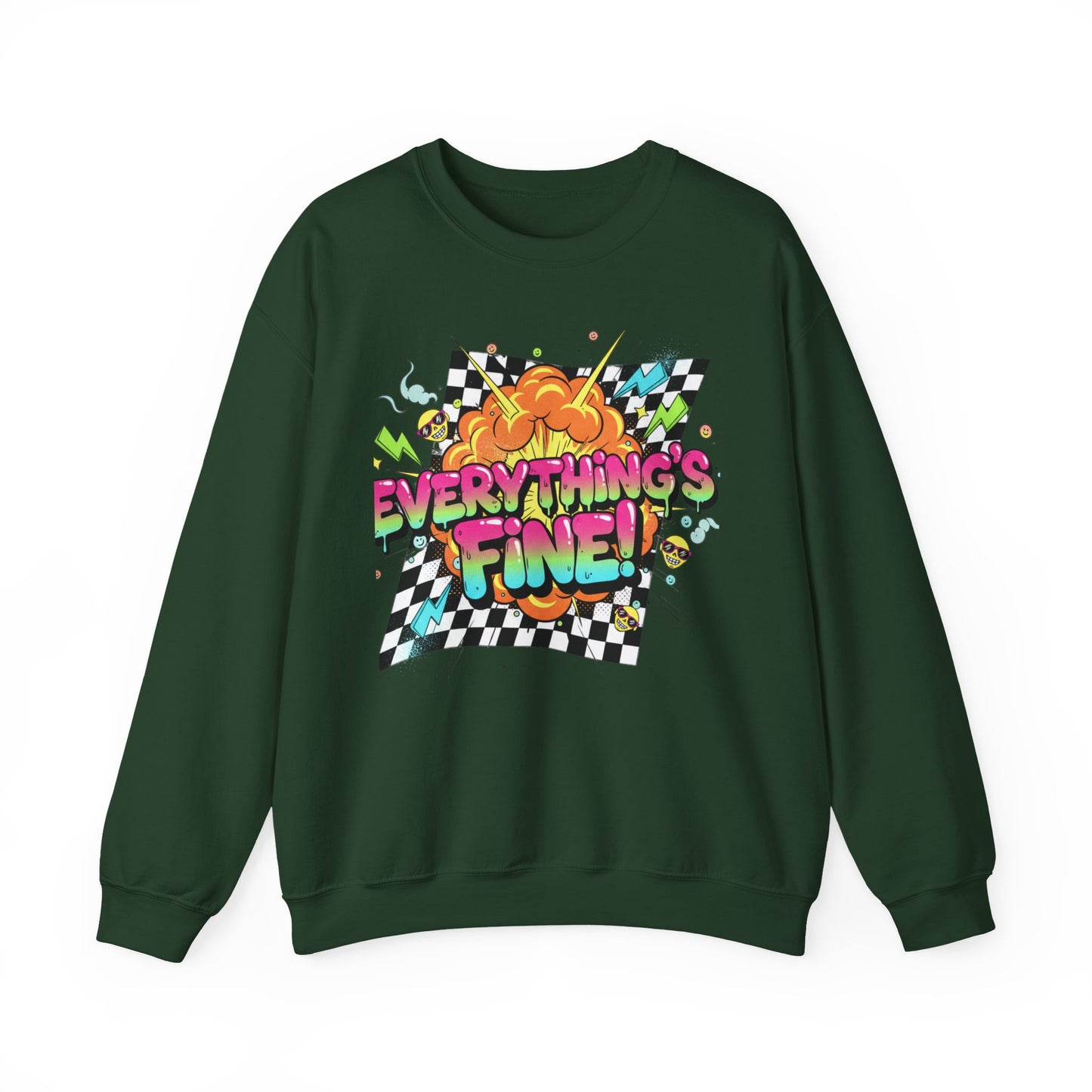 Everything’s Fine! Crewneck Sweatshirt | neon graffiti, meltdown design