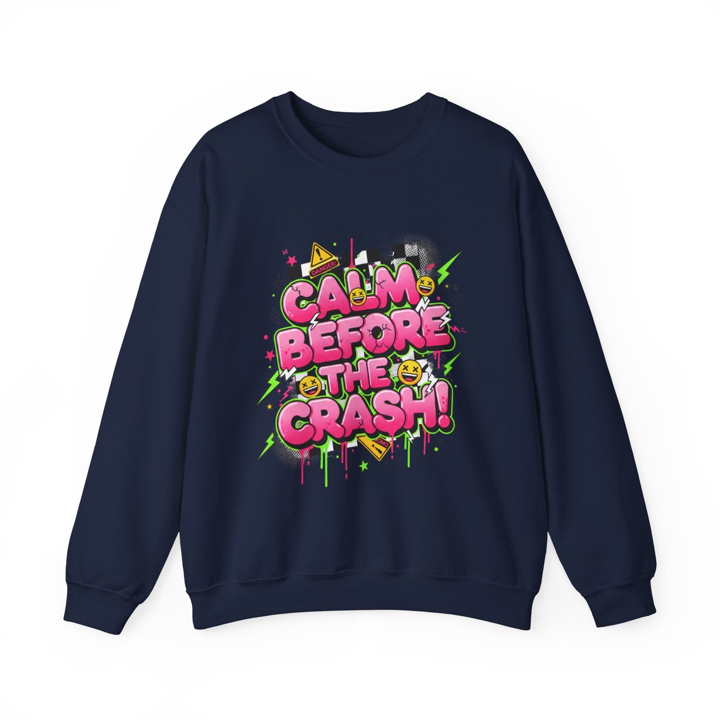 Calm Before the Crash Crewneck Sweatshirt | neon graffiti, meltdown streetwear