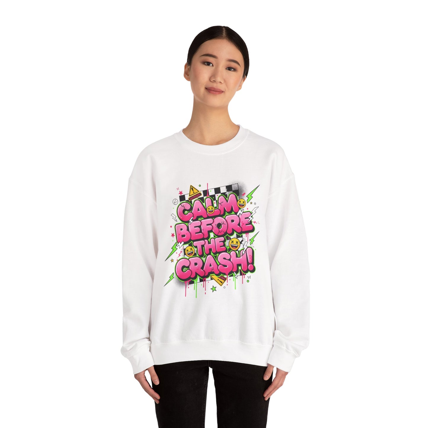 Calm Before the Crash Crewneck Sweatshirt | neon graffiti, meltdown streetwear
