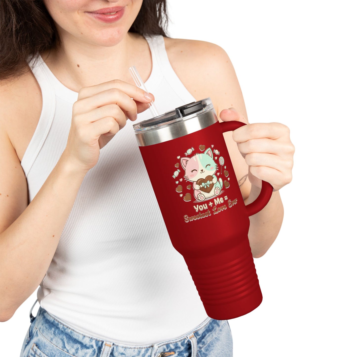 40oz Insulated Travel Mug — Cute Cat "You're Mine Sweetest Love Ever" Thermal Tumbler