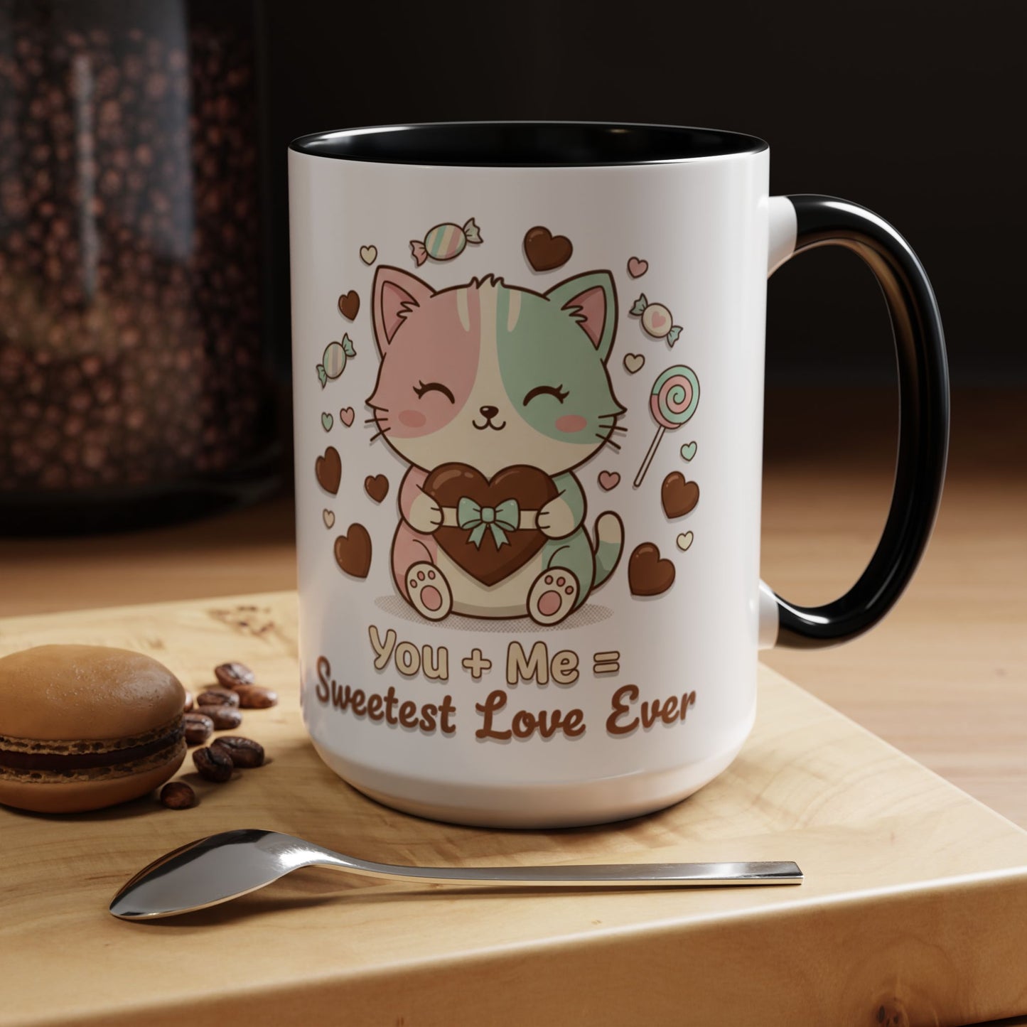 Sweetest Love Ever Accent Coffee Mug — "You + me = sweetest love ever" (11/15 oz)