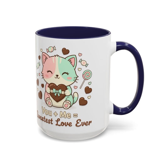 Sweetest Love Ever Accent Coffee Mug — "You + me = sweetest love ever" (11/15 oz)