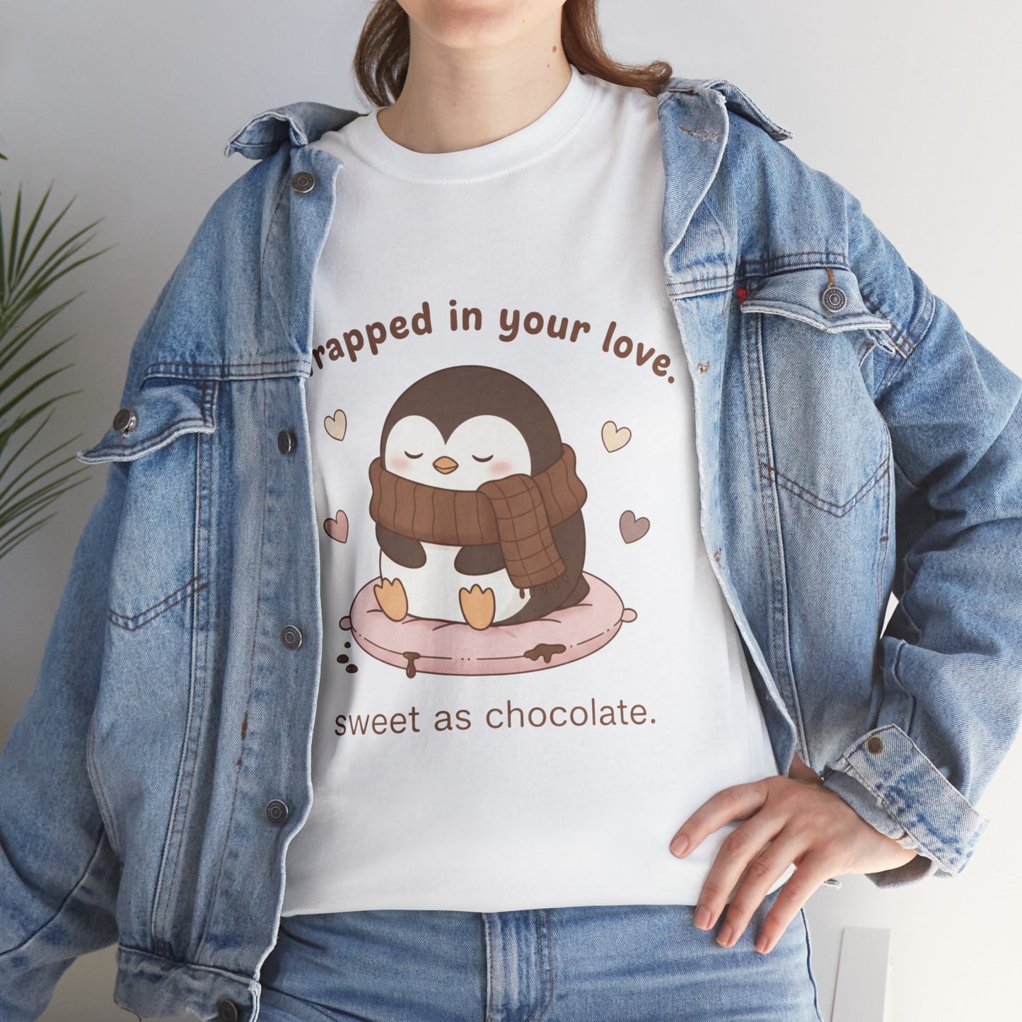 Penguin 'Wrapped in Your Love' Tee — Cute Valentine Chocolate Shirt
