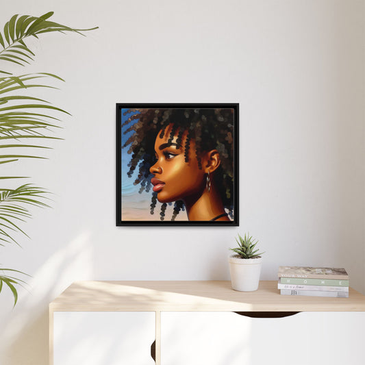 Black Woman with Natural Curls — Matte Framed Canvas Wall Art