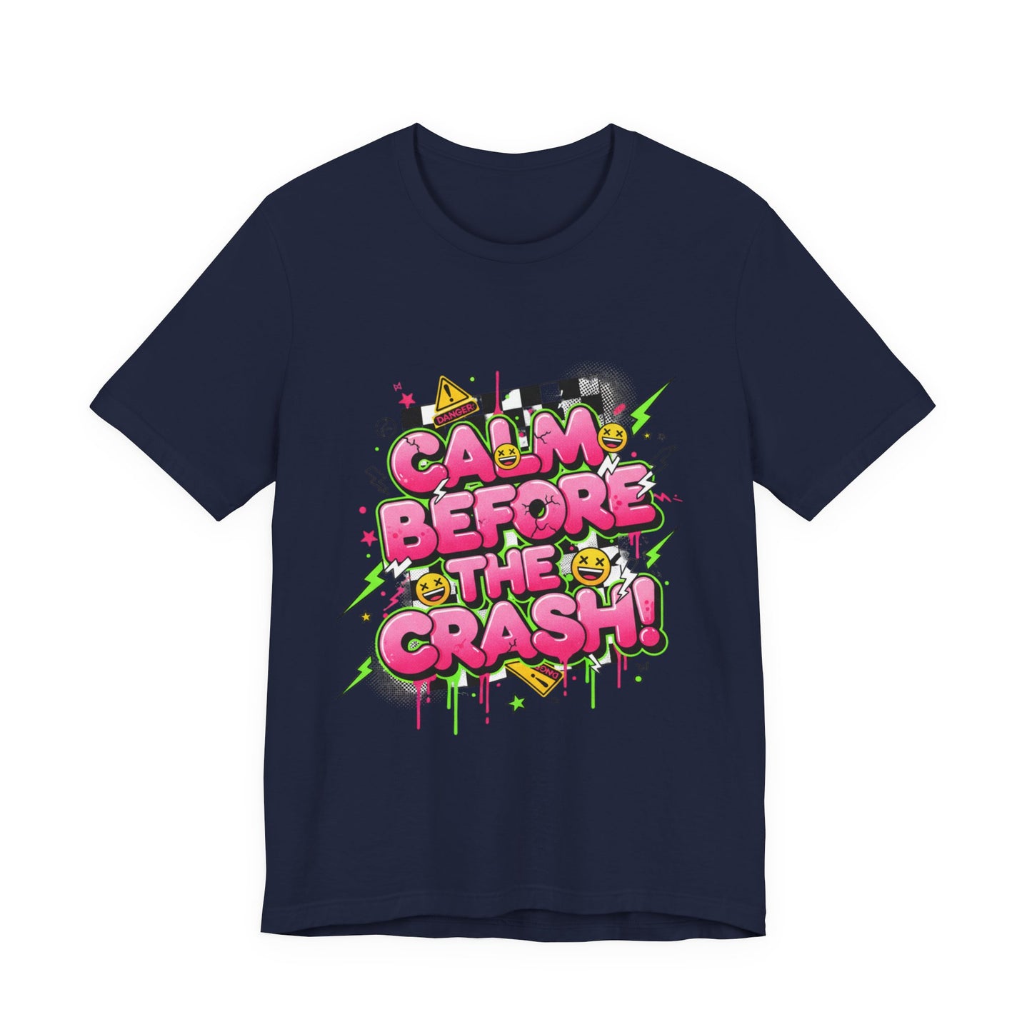 Calm Before the Crash T‑Shirt | neon checkerboard meltdown shirt