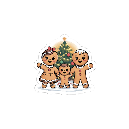 Gingerbread Family Sticker | Christmas Cute Holiday Sticker, Rounded Cute Illustration