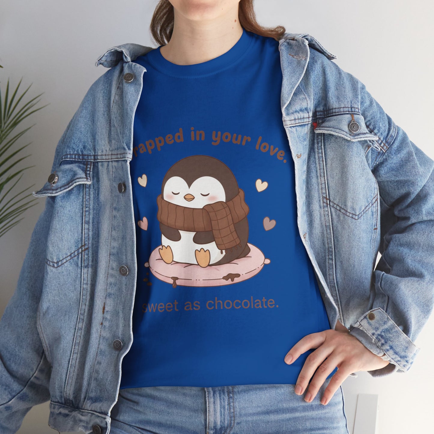 Penguin 'Wrapped in Your Love' Tee — Cute Valentine Chocolate Shirt
