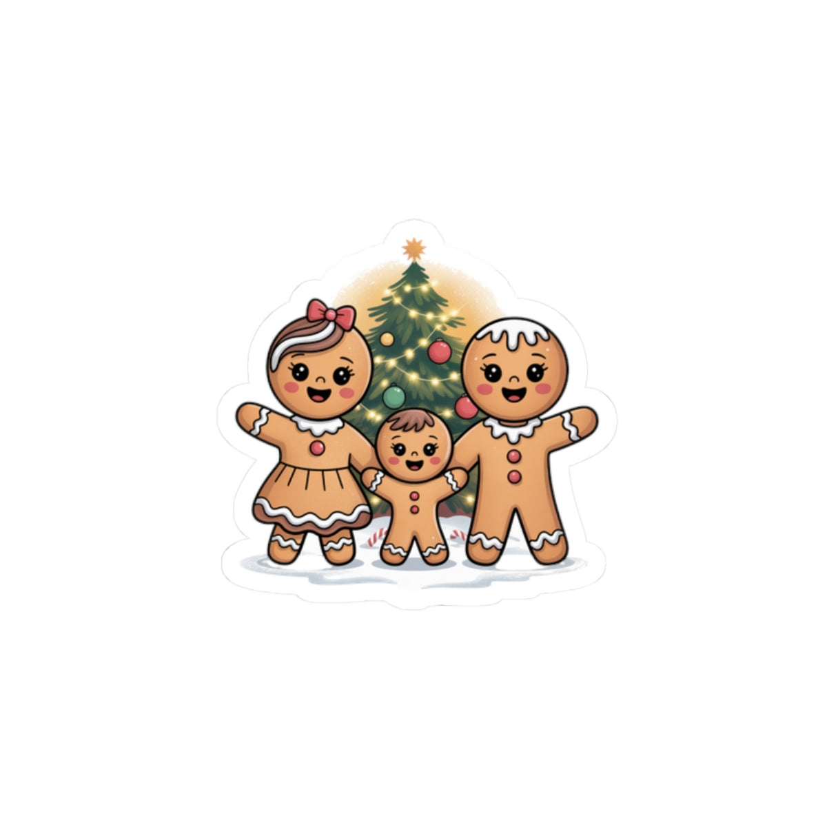 Gingerbread Family Sticker | Christmas Cute Holiday Sticker, Rounded Cute Illustration