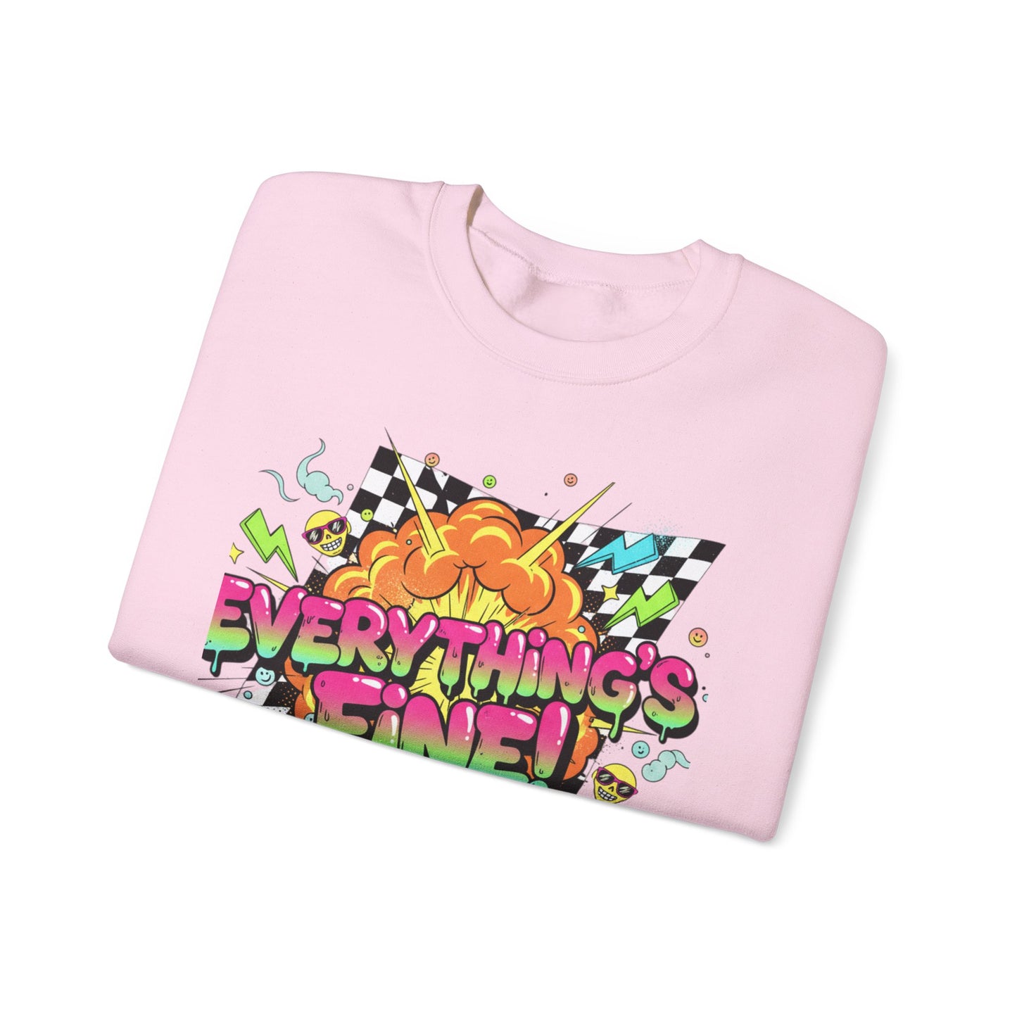 Everything’s Fine! Crewneck Sweatshirt | neon graffiti, meltdown design