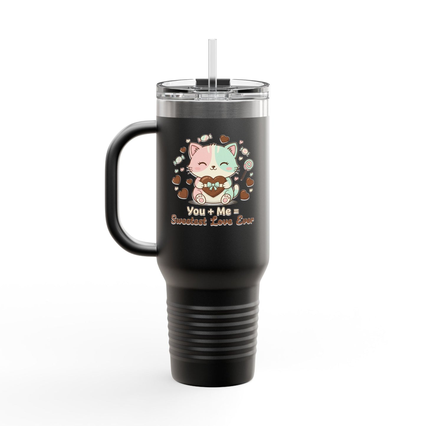 40oz Insulated Travel Mug — Cute Cat "You're Mine Sweetest Love Ever" Thermal Tumbler