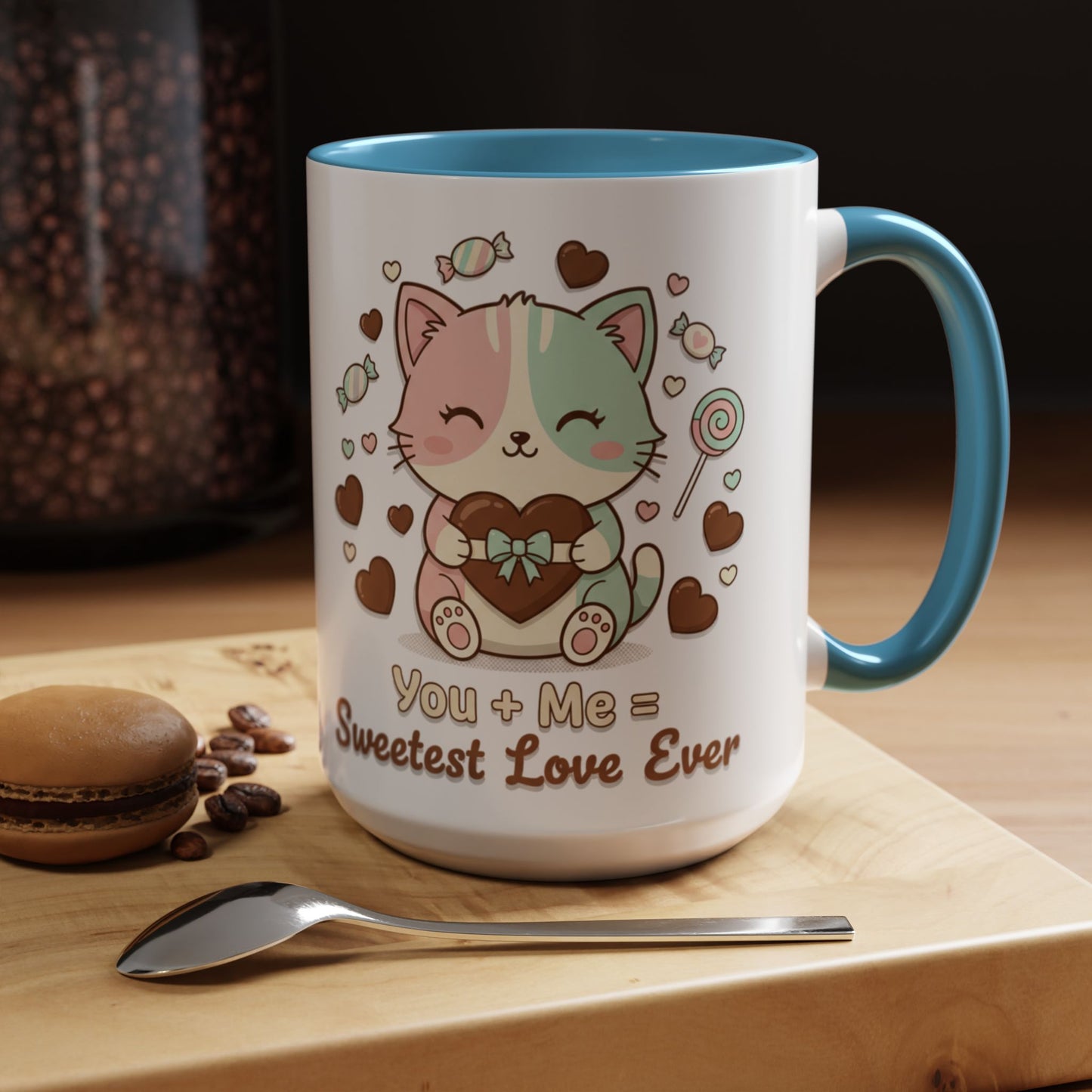 Sweetest Love Ever Accent Coffee Mug — "You + me = sweetest love ever" (11/15 oz)