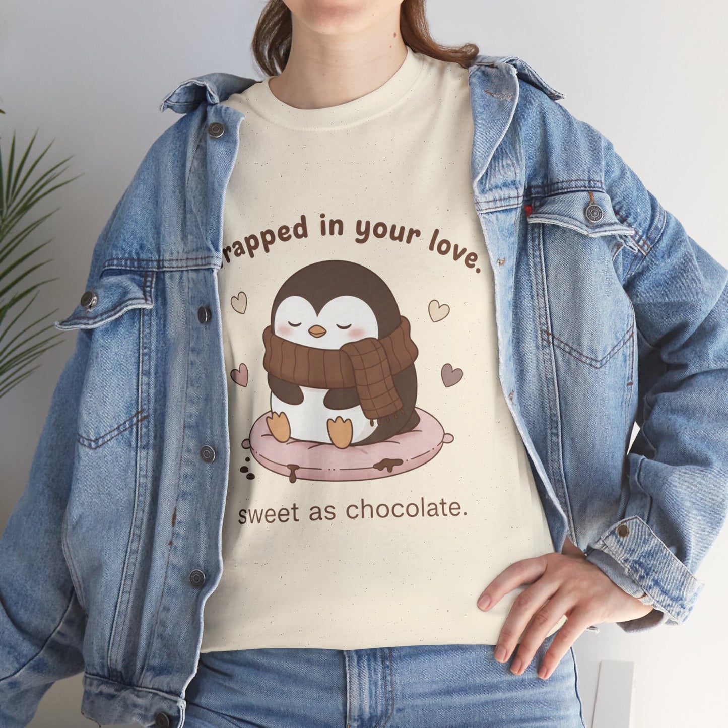 Penguin 'Wrapped in Your Love' Tee — Cute Valentine Chocolate Shirt
