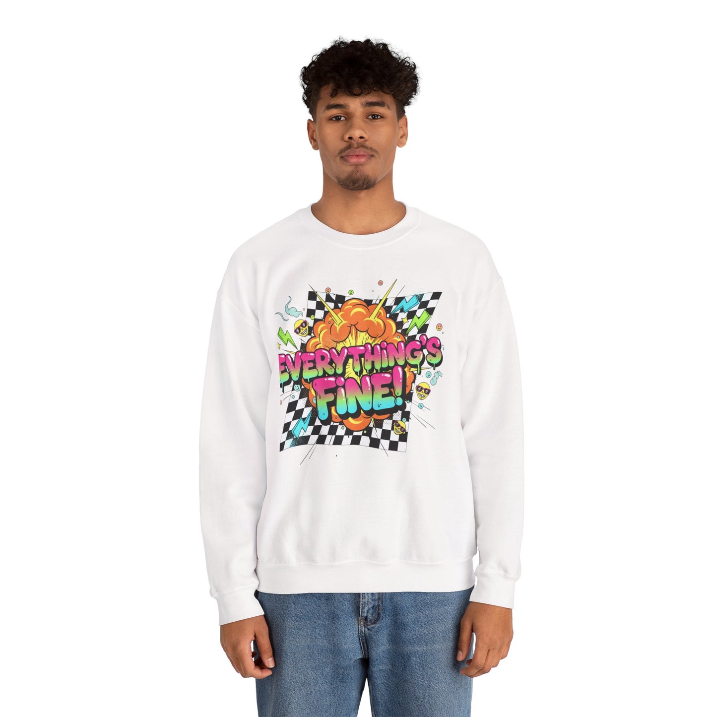 Everything’s Fine! Crewneck Sweatshirt | neon graffiti, meltdown design