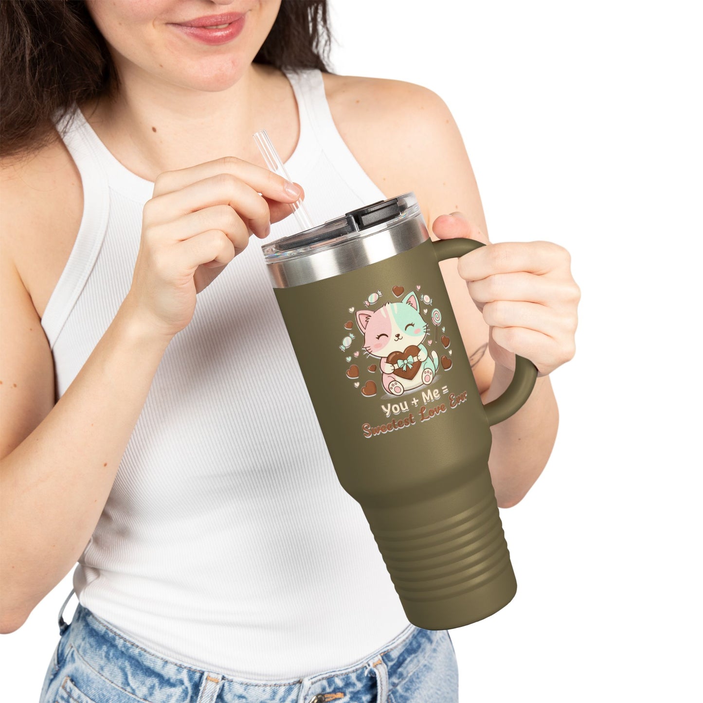 40oz Insulated Travel Mug — Cute Cat "You're Mine Sweetest Love Ever" Thermal Tumbler