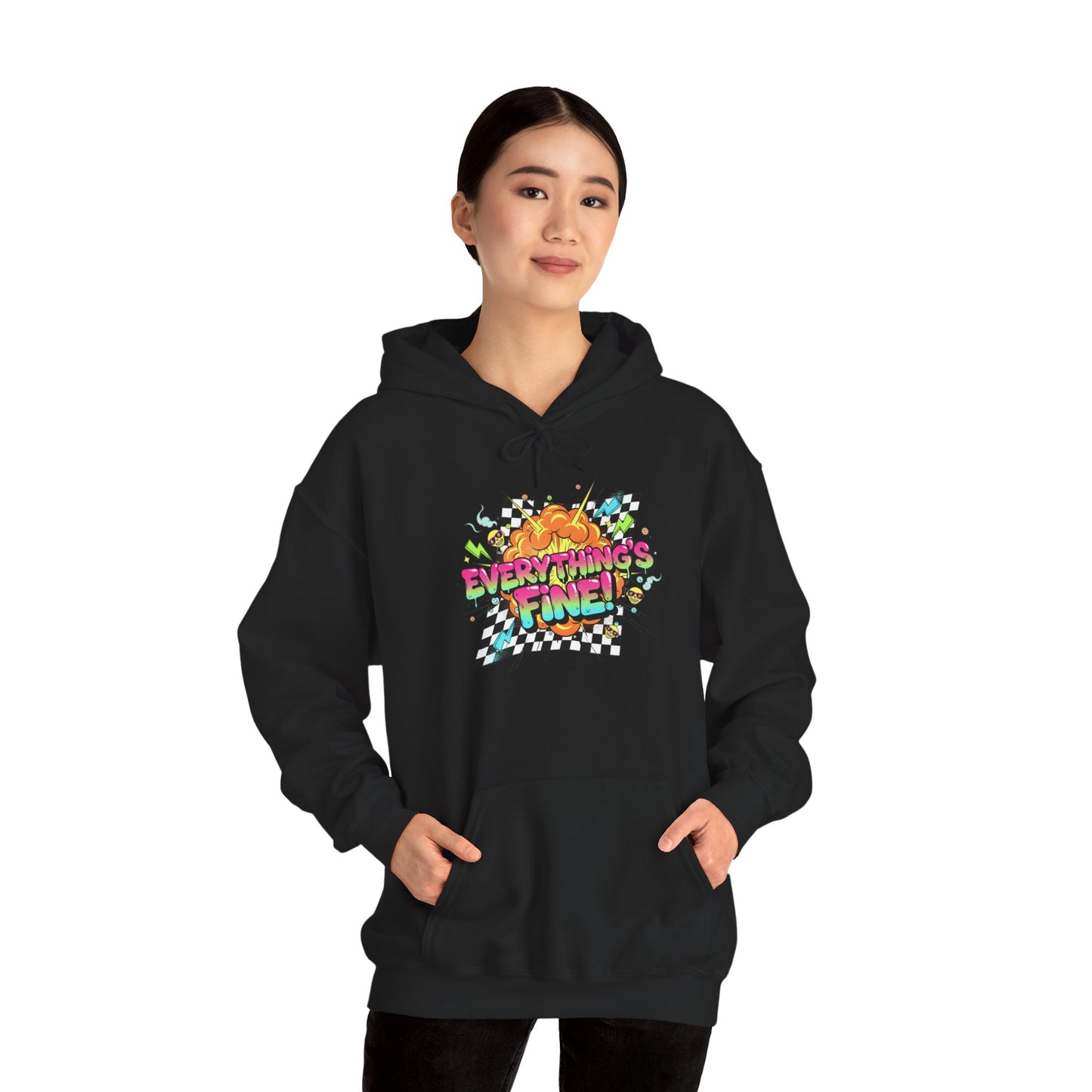 Crash Out Meltdown Graphic Hoodie | neon checkerboard, skate graffiti