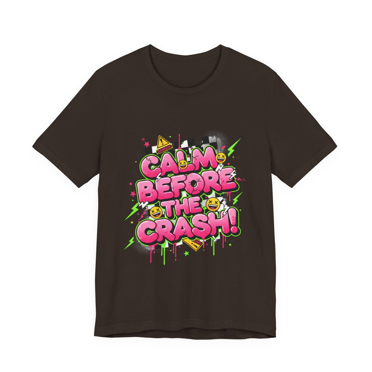 Calm Before the Crash T‑Shirt | neon checkerboard meltdown shirt